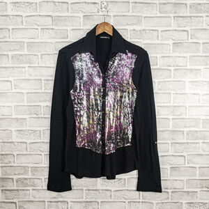 DAVID CLINE Sequin front Button up Blouse Black size Medium